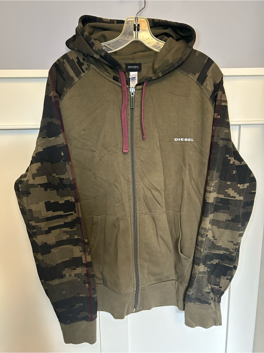Vintage Diesel digital camo thermal zip-up hoodie